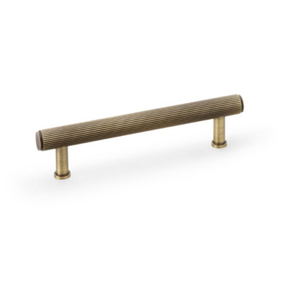 Alexander & Wilks Crispin Reeded T-bar Cupboard Pull Handle - Antique Brass - 128mm
