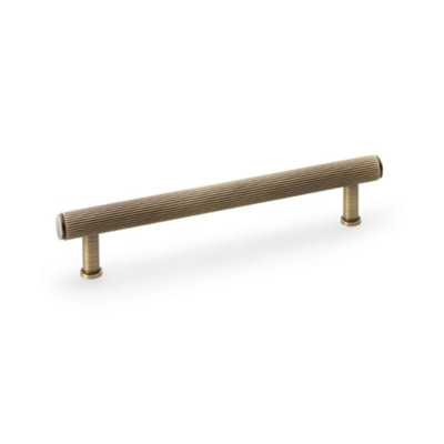 Alexander & Wilks Crispin Reeded T-bar Cupboard Pull Handle - Antique Brass - 160mm
