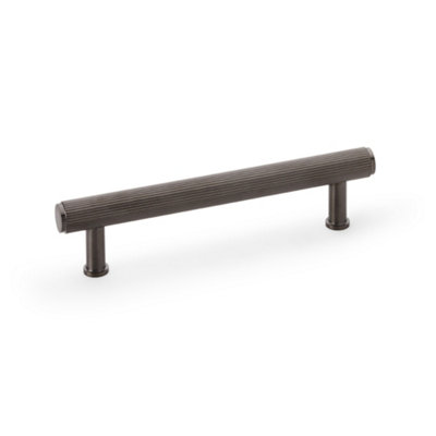 Alexander & Wilks Crispin Reeded T-bar Cupboard Pull Handle - Dark Bronze PVD - 128mm