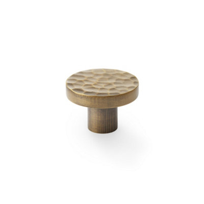 Alexander & Wilks Hanover Hammered Cupboard Knob - Antique Brass - 38mm