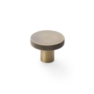 Alexander & Wilks Hanover Knurled Circular Cupboard Knob - Antique Brass - 30mm