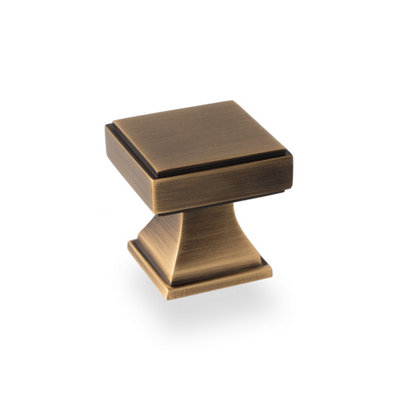 Alexander & Wilks Jesper Square Cupboard Knob - Antique Brass - 30mm