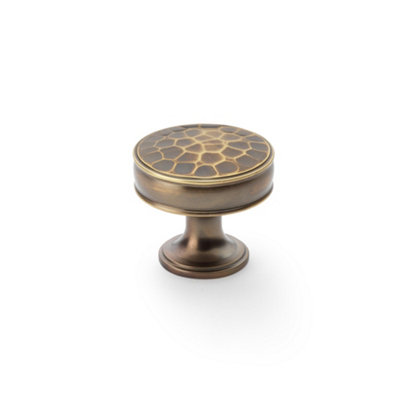 Alexander & Wilks Lynd Hammered Cupboard Knob - Antique Brass - 38mm