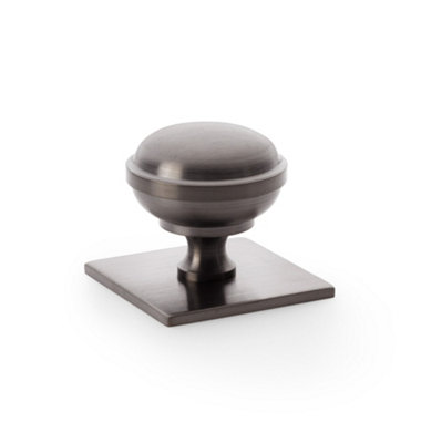 Alexander & Wilks Quantock Cupboard Knob on Square Backplate - Dark Bronze PVD - 38mm