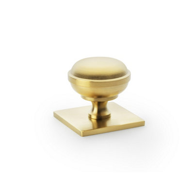 Alexander & Wilks Quantock Cupboard Knob on Square Backplate - Satin Brass PVD - 34mm