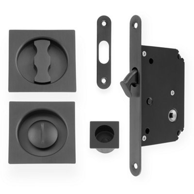 Alexander & Wilks Sliding Door Lock Set - Square Roses - Radius Forend & Strike-Dark Bronze PVD