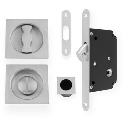 Alexander & Wilks Sliding Door Lock Set - Square Roses - Radius Forend & Strike-Satin Chrome