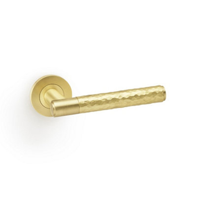 Alexander & Wilks Spitfire Hammered Lever on Round Rose - Satin Brass