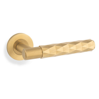 Alexander & Wilks Spitfire Lever Diamond Cut On 50X6mm Rose - Satin Brass Pvd