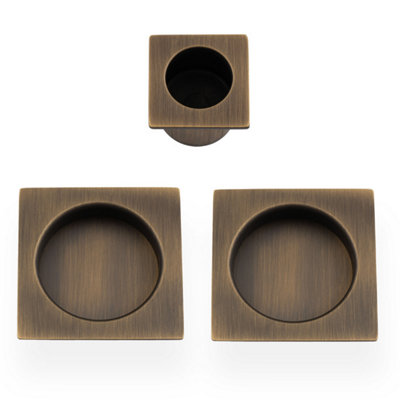 Alexander & Wilks Square sliding door pull kit-Antique Brass