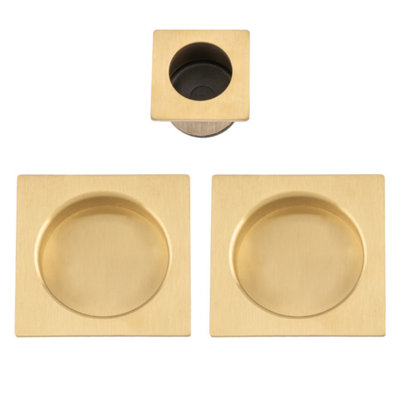 Alexander & Wilks Square sliding door pull kit-Satin Brass PVD