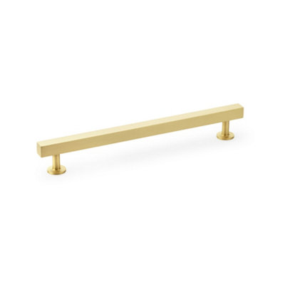 Alexander & Wilks Square T-Bar Cabinet Pull Handle - Satin Brass - Centres 192mm