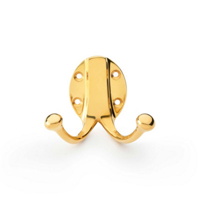 Alexander & Wilks Traditional Double Robe Hook - Unlacquered Brass