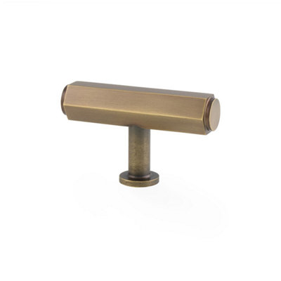 Alexander & Wilks Vesper Hex T-Bar Cabinet Knob - Antique Brass - 55mm