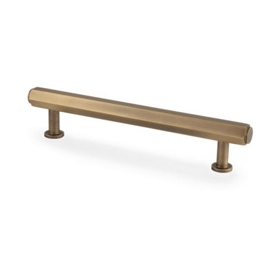 Alexander & Wilks Vesper Hex T-Bar Cabinet Pull-Antique Brass - 128mm C/C