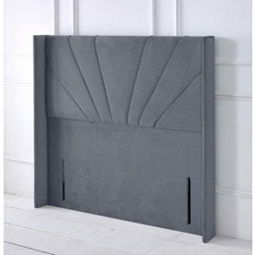 Alexander Winged Plush Velvet 6ft Super King 50" Floor Standing Headboard - Grey