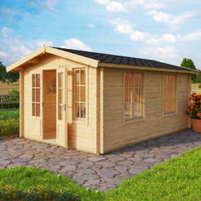 Alexandra-Log Cabin, Wooden Garden Room, Timber Summerhouse, Home Office - L535 x W347.6 x H245.1 cm