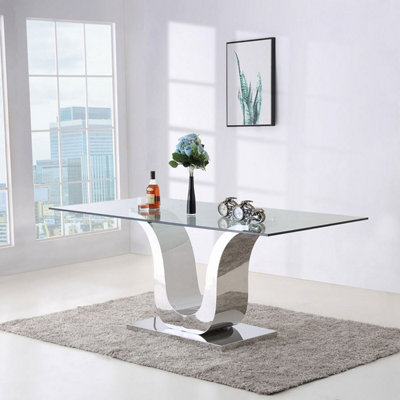 Alexandria 180cm Glass and Chrome Dining Table