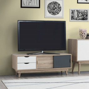Alford Scandinavian TV Unit Stand 120cm Media Cabinet + Drawers Oak Grey