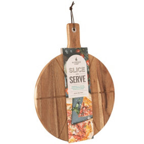 Alfresco Chef 14 Inch Large Acacia Slice and Serve Pizza Board and Reversible Chopping and Cheese Platter Serving Board