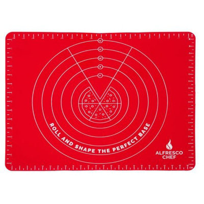 Alfresco Chef Non-Slip Non-Stick Red Silicone Dough and Pastry Rolling Mat with Pizza Base Guide Up to 14"