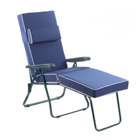 Alfresia Garden Sun Lounger - Green Frame with Navy Blue Luxury Cushion