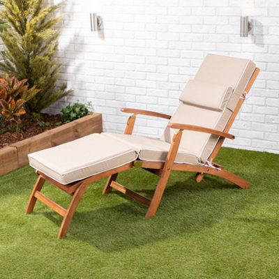 Alfresia Taupe Steamer Deck Chair Garden Cushion with Luxury Thick Foam Filling