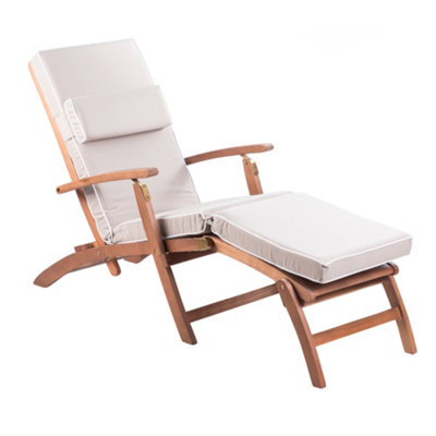 Alfresia Taupe Steamer Deck Chair Garden Cushion with Luxury Thick Foam Filling