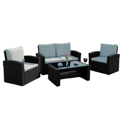 Algarve 4 Piece Rattan Garden Furniture Set (Black On White)