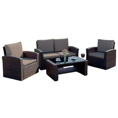 Algarve 4 Piece Rattan Garden Furniture Set (Brown On Brown) DIY at B&Q