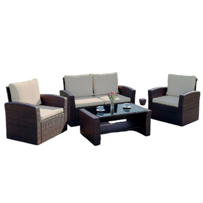 Algarve 4 Piece Rattan Garden Furniture Set (Brown On Cream)