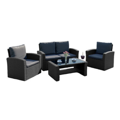 Algarve 4 Piece Rattan Garden Furniture Set (Dark Grey On Dark Grey)