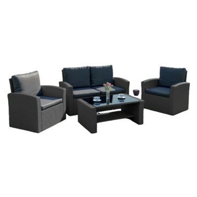 Algarve 4 Piece Rattan Garden Furniture Set (Light Grey On Dark Grey)