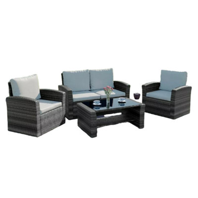 Algarve 4 Piece Rattan Garden Furniture Set (Light Grey On White)