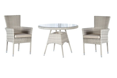 Alicante 2-Seater Stacking Set - Weave Rattan - Outdoor Garden Furniture - Table & Chairs - White