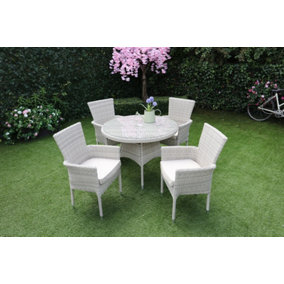 Alicante 4-Seater Stacking Set - Weave Rattan - Outdoor Garden Furniture - Table & Chairs - White