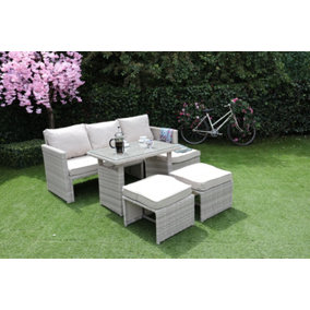 Alicante 5Pc Corner Set - Weave Rattan -  Outdoor Garden Furniture - Table & Chairs - White
