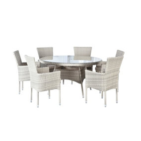 Alicante 6-Seater Stacking Set - Weave Rattan - Outdoor Garden Furniture -Table & Chairs - White