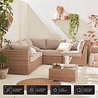 Alice's Garden Deluxe rounded polyrattan garden sofa set   VITTORIA   Natural beige cushions - 5 seats maximum comfort.
