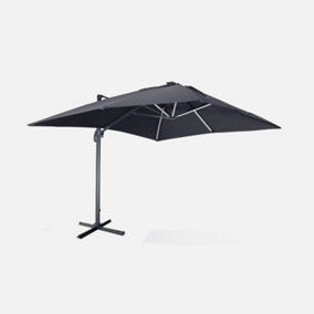 Alice's Garden Grey Luce premium quality 3 x 4 m cantilever solar LED parasol with integrated light