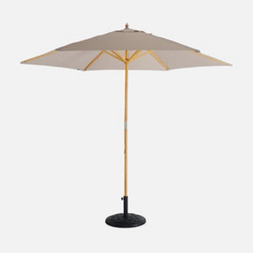 Alice's Garden Round wooden parasol 2x3m with straight pole - Cabourg Beige -  adjustable aluminium central mast in wood and crank