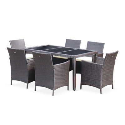 Alice's Garden Tavola 6 garden table and 6 chairs in rattan brown off