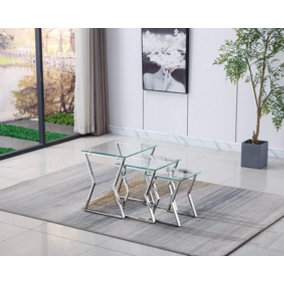 Alicia Glass Nest of Tables 3 Clear Black Modern