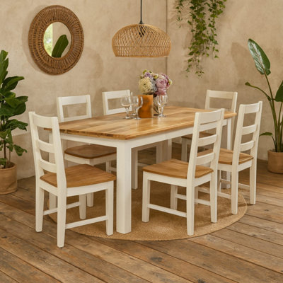 Alington 170cm Solid Mango Wood Rectangular Dining Table, White & Natural