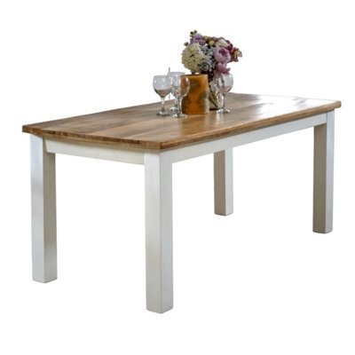 Alington 170cm Solid Mango Wood Rectangular Dining Table, White & Natural