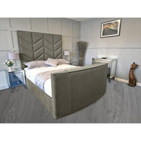 Alino Plush Velvet Grey TV Bed Frame