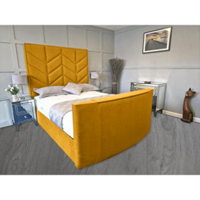 Alino Plush Velvet Mustard TV Bed Frame
