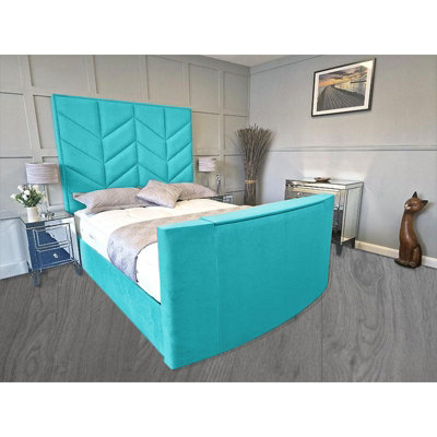 Alino Plush Velvet Teal TV Bed Frame