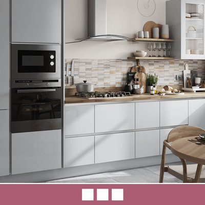 Explore the Alisma Grey Handleless kitchen, which features super gloss grey handleless cabinets. Alisma is a gloss slab style, available in 2 colours. Alisma is part of the Signature Collection.