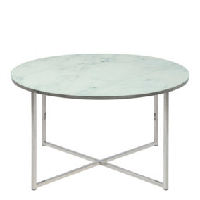 Alisma Round Side Table with White Marble Effect Glass Top & Gold Legs